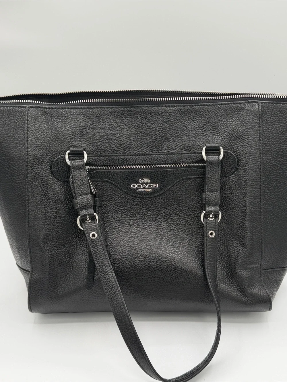 Coach Black Pebbled Leather Tote with Red Heart Charm